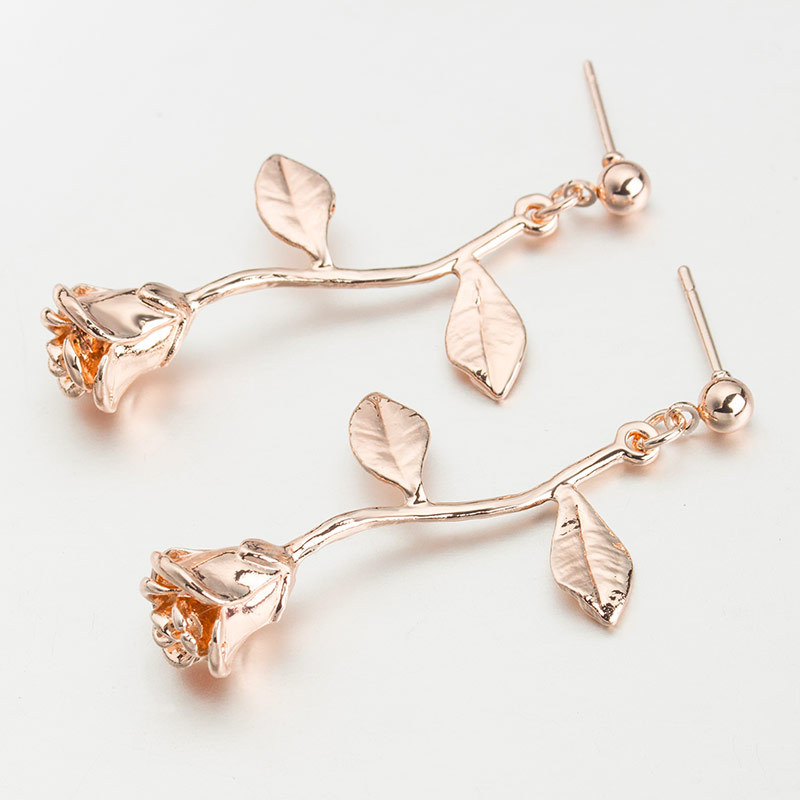 New Wild Flowers Leaves Hollow Rose Alloy Pendant Earrings Gift For Girlfriend display picture 1