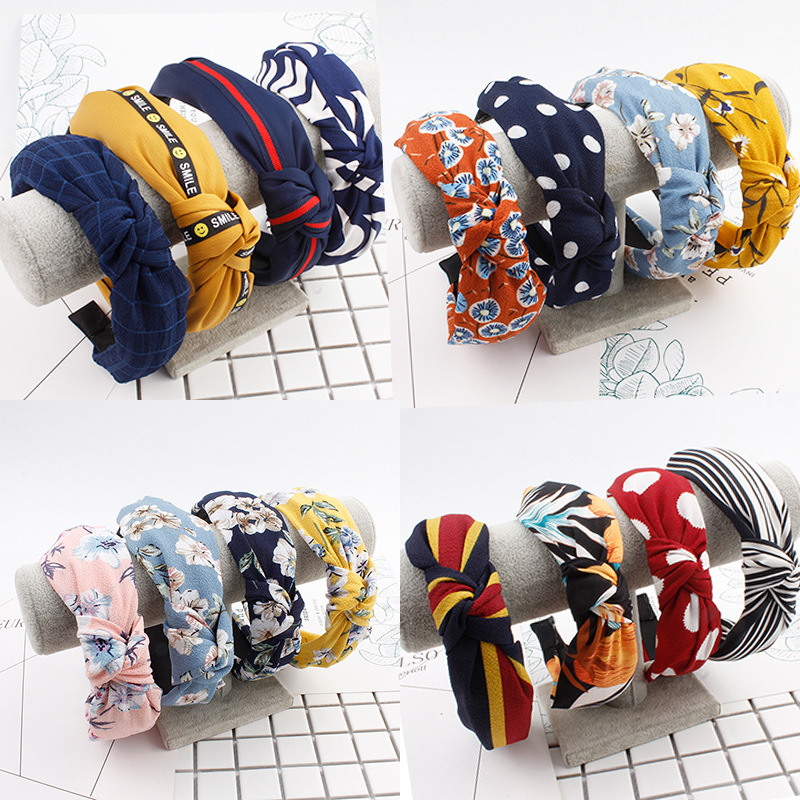 Korean version of the new fabric wide side tolerance headband fashion cute bow ladies adult cross knot headband