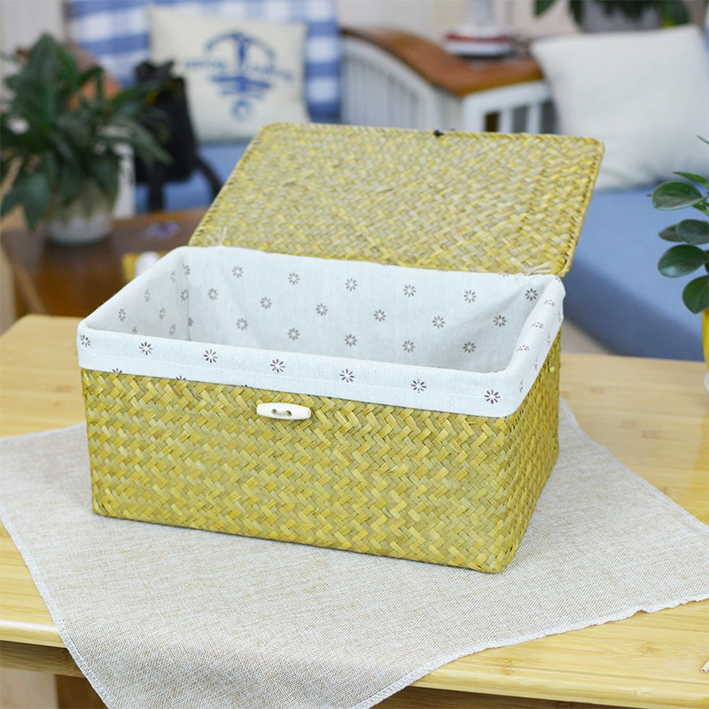 Соломенная плетёная коробка для хранения, пыльозащищённая коробка, DIY, хлопок и лен