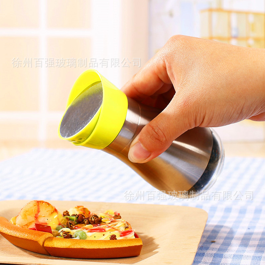 新款不锈钢调料瓶玻璃胡椒粉烧烤撒料瓶 厨房家用调料分装瓶代发