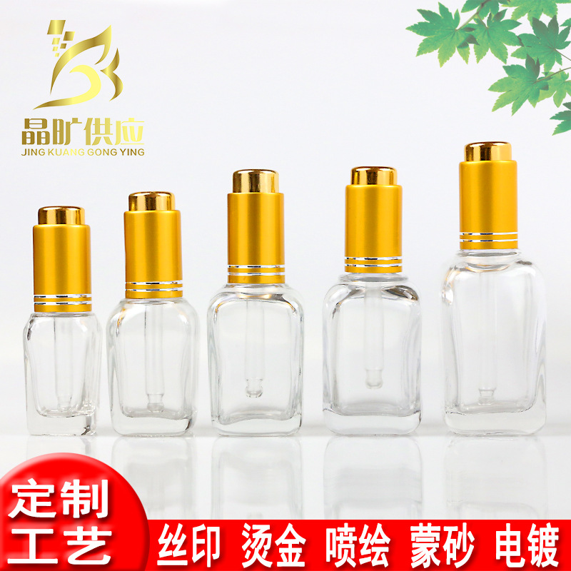 厂家现货直销 透明玻璃方形瓶乳液滴管香薰精油瓶可工艺LOGO印刷