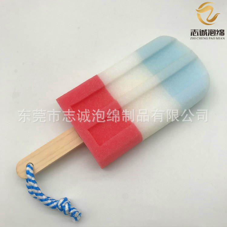 Three-Color Sponge Ice Cream, Ice Cream Cup Brush Sponge Stick, Baby Bath Rainbow-Style Foam, Factory Direct Sales