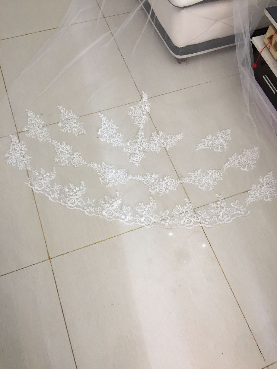 2018 nuevo velo nupcial vestido de novia accesorios 3 M coche hueso encaje exquisita forma velo nupcial al por mayor image 5