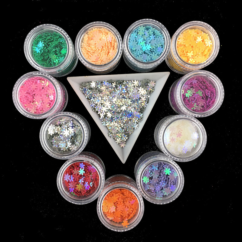 Snowflake plum sequins colorful nail patch mobile phone shell decoration Gradient Bright Pink UV glue filler 10g