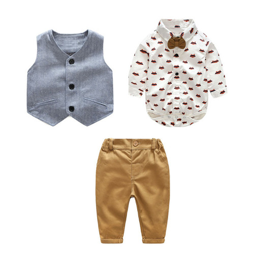 European and American baby boy gentleman's outing clothing spring and autumn new style vest and romper four-piece suit