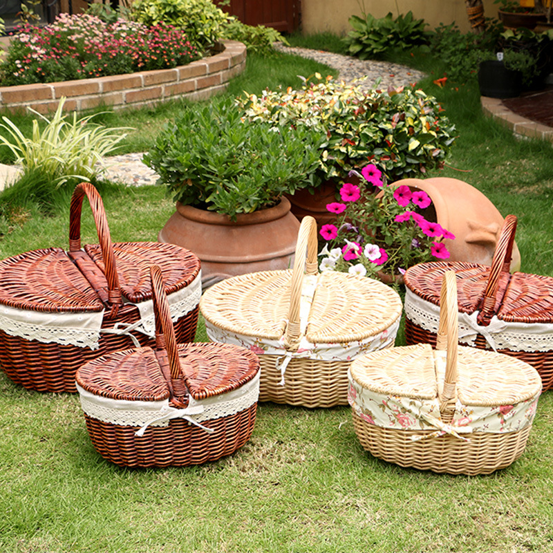 现货供应天然柳编野餐篮 购物篮蔬菜水果篮 编织收纳筐超市杂物篮