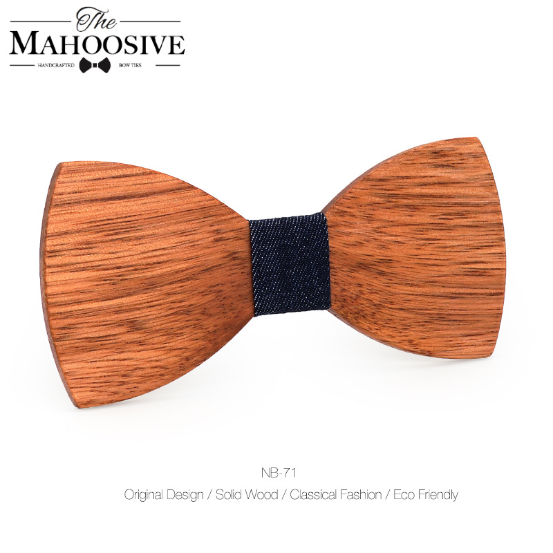 Venta al por mayor de madera maciza pajarita de madera europea y americana arco de madera hecho a mano pajarita de madera de los hombres pajarita de una sola pieza entrega NB