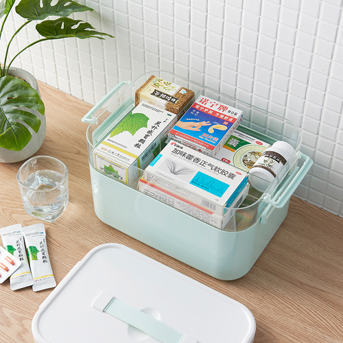 Manufacturer Supply Plastic Medicine Box Home Square Two-Layer Emergency Handheld Medical Box Storage Dustproof Box Wholesale