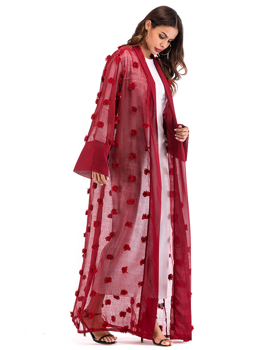 Title 34, Kadınlar için 3D Çiçek Örgü Gevşek Dantel Uzun ...