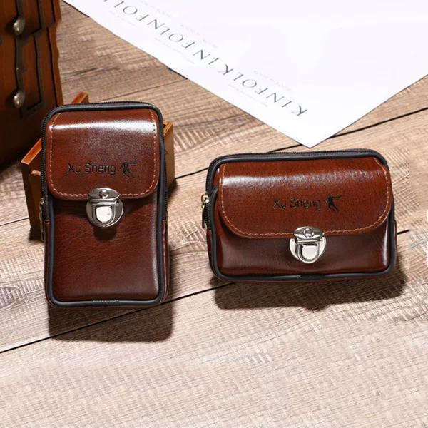 Hot Selling Men's Elephant Pattern Pu Leather Buckle Waist Bag 5.5inch Wear Belt Mobile Phone Middle-Aged and Elderly Waist Wallet Multi-Function