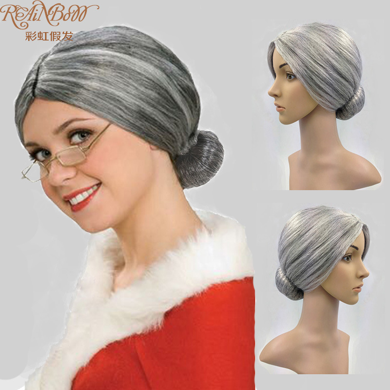 Holiday Dance Granny Wig cosplay Wig Headgear Old Woman Wig Headgear Costume Stage Performance