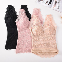 New autumn and winter lace warm vest fleece thickening warm underwear with chest pad slimming slimming warm undergarment 