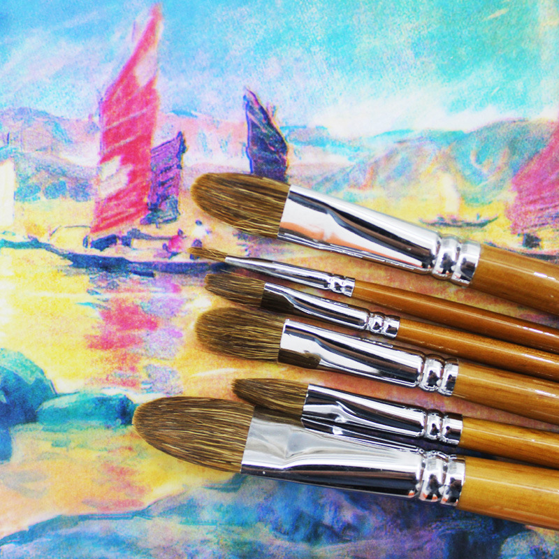 厂家贝尔斯6012单双6支装舌型狼毫毛头油画笔水粉笔丙烯笔批发