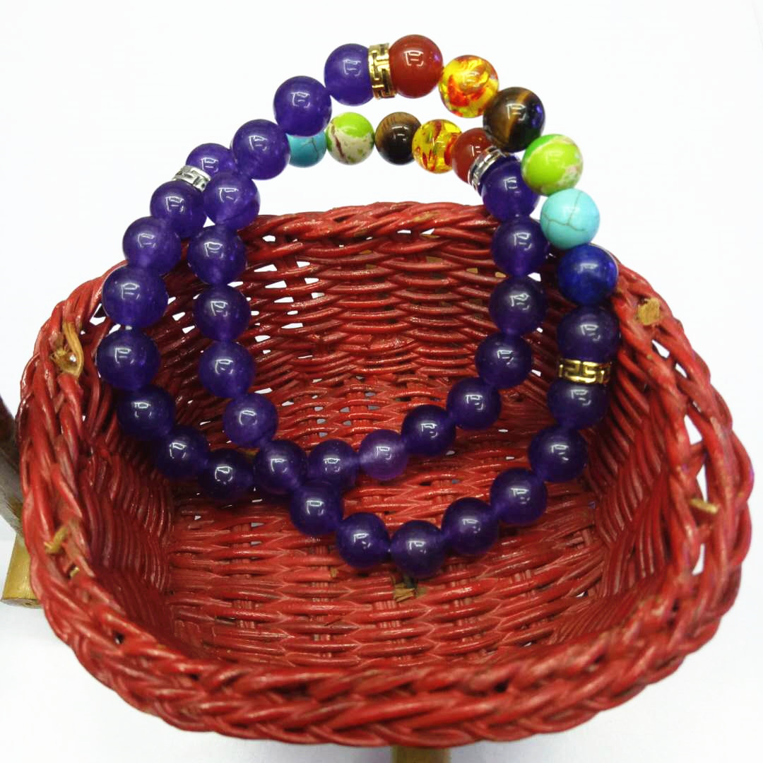 Wholesale factory direct sales of popular seven-chakra purple crystal bracelets, yoga energy bracelets and natural stone combination bracelets in Europe and America detail image 8