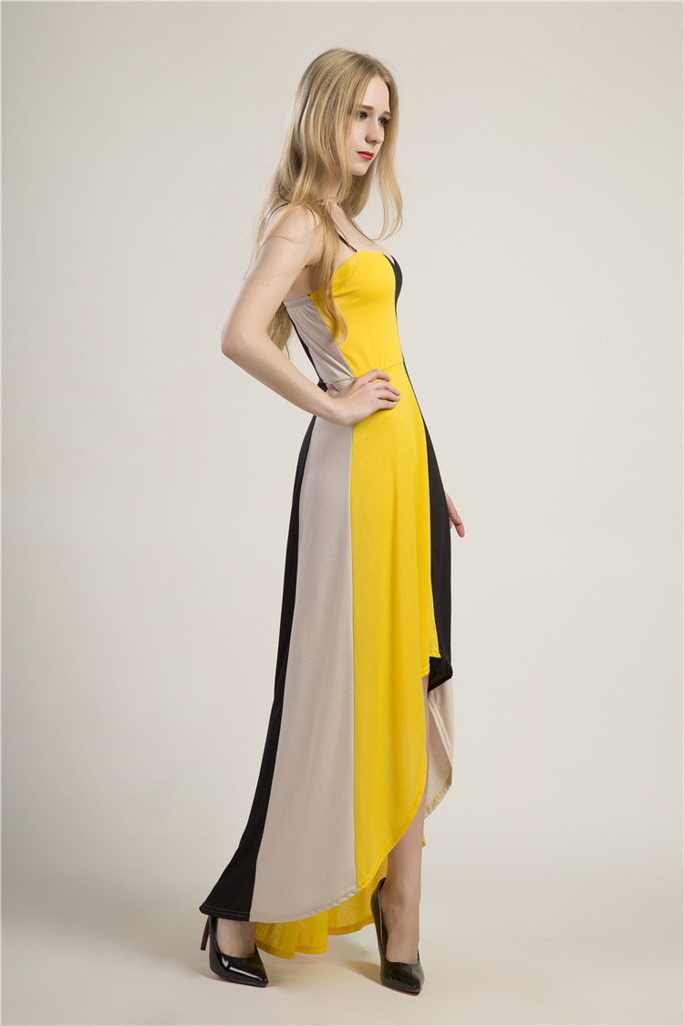 Color Block Asymmetrical Slip Dress Sexy Strapless Design Long Length Elegant Evening Wear Wholesale Available