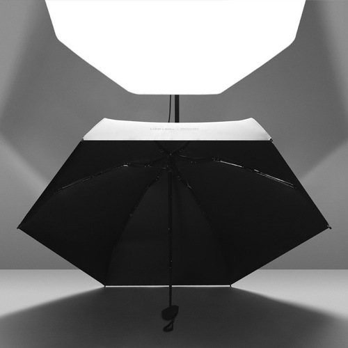 Mu Cai flat handle five-fold umbrella flat black plastic sun protection sun umbrella anti-UV sunshade solid color umbrella