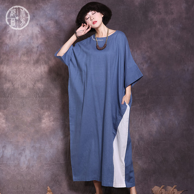 热卖推荐 2019夏季新品原创棉麻女装刺绣 宽松长裙复古大码连衣裙