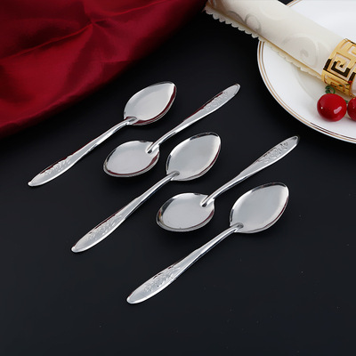 410不鏽鋼兒童玫瑰勺家用不鏽鋼勺子甜品勺調羹 地攤兩元店貨源