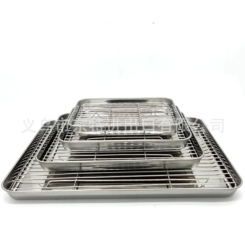 Stainless steel barbecue tray, oil drain rack, fried chicken, bread and pastry display rack, storage tray with mesh rack, square tray detail image 2