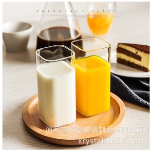 耐高温方形玻璃茶杯四方水杯耐热牛奶杯单层透明咖啡杯果汁牛奶杯