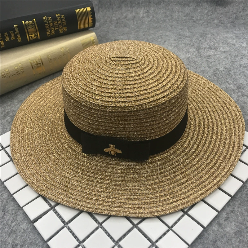 golf bucket hat Summer Women Boater Beach Hat Female Casual Panama Hat Lady Brand Classic Bee Straw Flat Sun Hat Women Fedora hat bucket