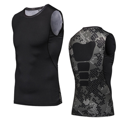 印花跑步紧身背心无袖运动休闲弹力压缩衣现肌肉透气健身服|ms