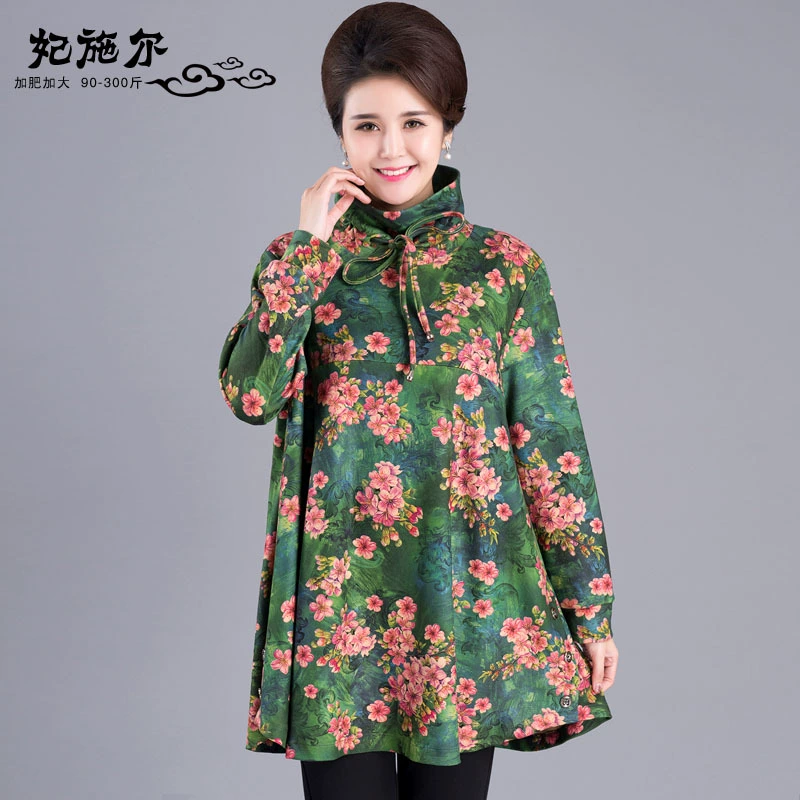 Сезон 2010, базовая Женская 2019, новая мода, женская одежда для мам, плюс толстая футболка, большая юбка для женщин среднего и пожилого возраста, цветок 12XL