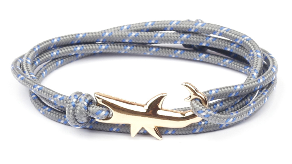 12g Weight Bracelets Classification Alloy, rope Chain Material 1 Piece Quantity Holiday, Daily, Street Occasion Alloy, rope Material Shark Pattern Men's Gender Layered Design Casual, Simple Style Style Casual Simple Style Shark Alloy Rope Layered Men's Bracelets Men's Chain Bracelets 无