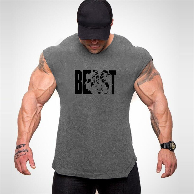 Cross-border BEAST letter printing fitness vest men's sports sleeveless T-shirt bodybuilding slim running training vest