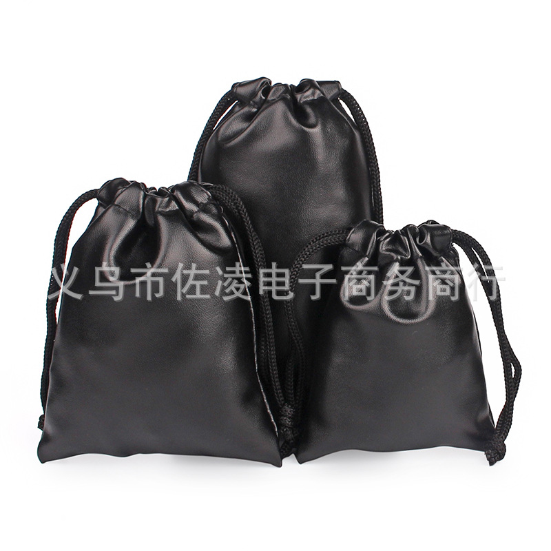 厂家定制黑色防水PU手机收纳袋 束口移动电源首饰包装袋印刷logo|ru