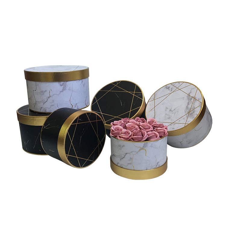奥力派 现货 大理石 烫金 圆形花盒三件套 鲜花礼品盒 伴手礼物盒