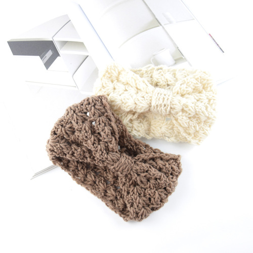 Elegant European and American Knitted Lace Bow Hair Ties Ear Warmers Handmade Braided Headbands Winter Warm Head Accessories
