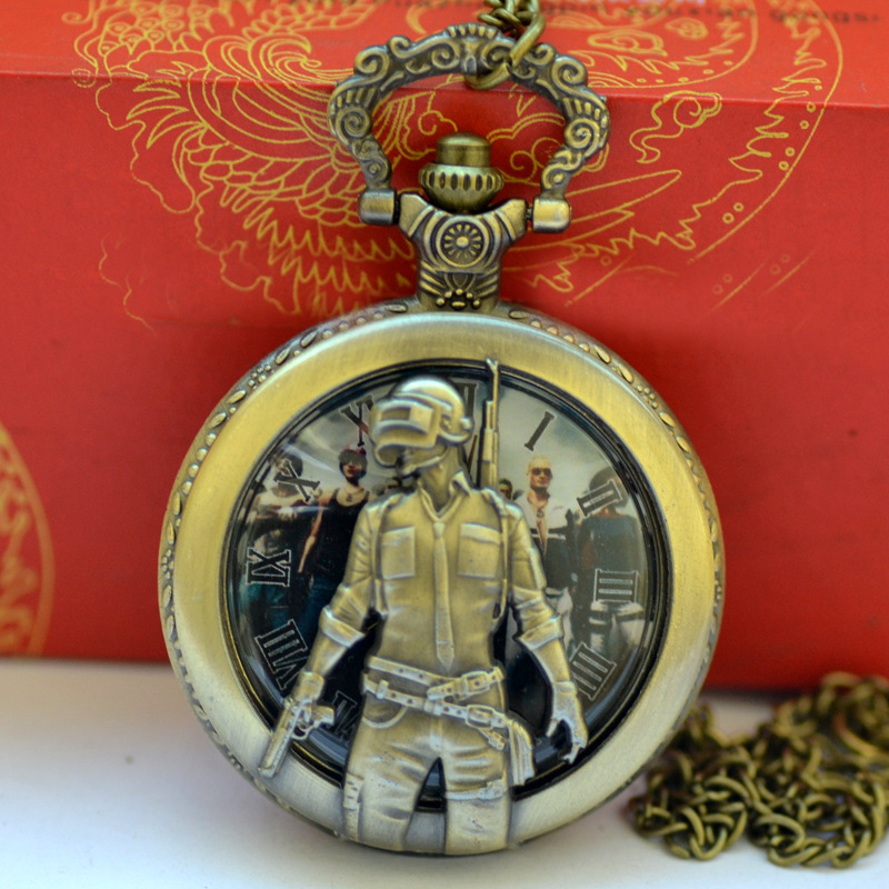 Cross-border Hollow cross-border multiplayer game Station single gun pocket watch manufacturers wholesale quartz watch quartz pocket watch 8867