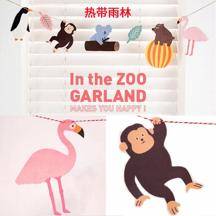 Wholesale Birthday Party Supplies Cardboard Flower Ribbon Holiday Dress Cartoon Tropical Rainforest Animal Flag