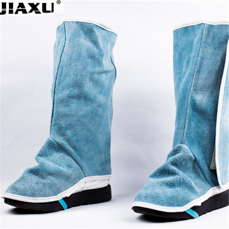 现货批发耐磨隔热电焊护脚劳保护脚长款牛皮焊工护腿蓝色防烫耐磨