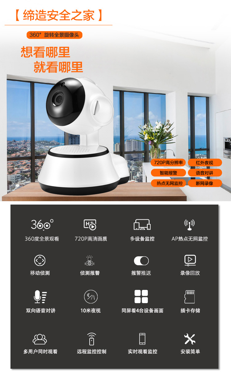 V380小狗厂家无线摄像头wifi网络智能监控摄像机高清夜视室内探头详情3