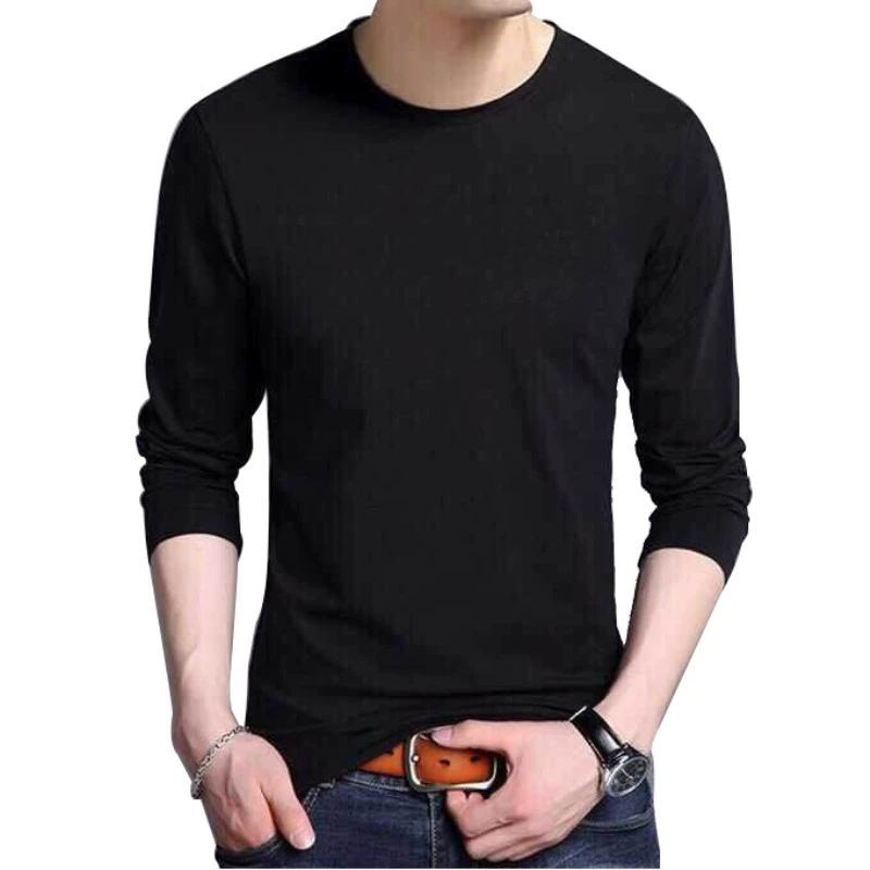 Обработка мужской и женской базовой рубашки из чесаного хлопка с круглым вырезом и длинным рукавом на заказ, весенне-осенняя новая мужская одежда, Модный внутренний топ