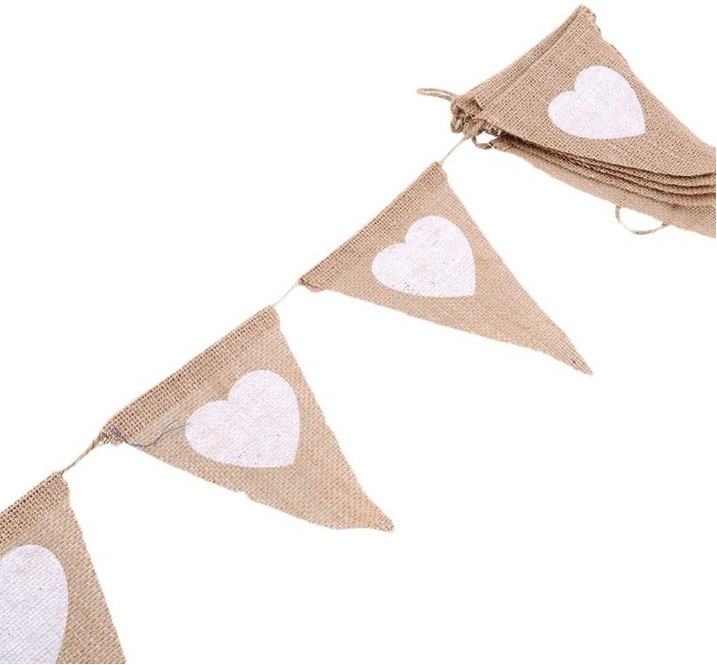 婚礼装饰麻布爱心三角旗派对用品舞台背景布置拉旗婚庆条幅 80g