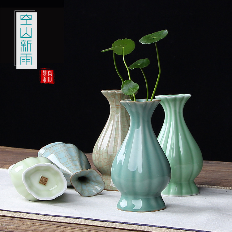 龙泉青瓷 简约现代新中式陶瓷花瓶花器 创意手工家居装饰品摆件