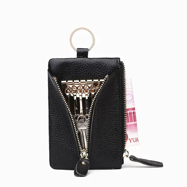 European and American Style Men's Genuine Leather Key Case Multifunctional Home Key Coin Purse Simple Large Capacity Card Case Universal