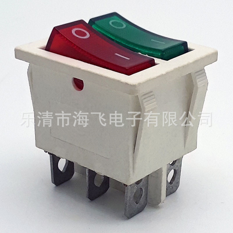 电源开关，船型开关，翘板KCD4带灯6脚船型开关