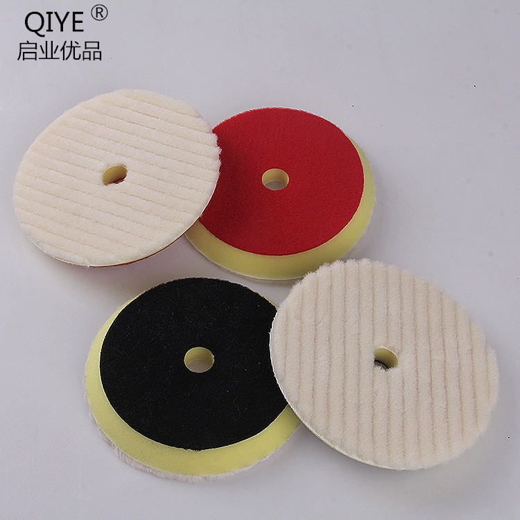 日式不掉毛短毛横条羊毛抛光盘不脱胶封釉还原专用羊毛轮海绵夹层