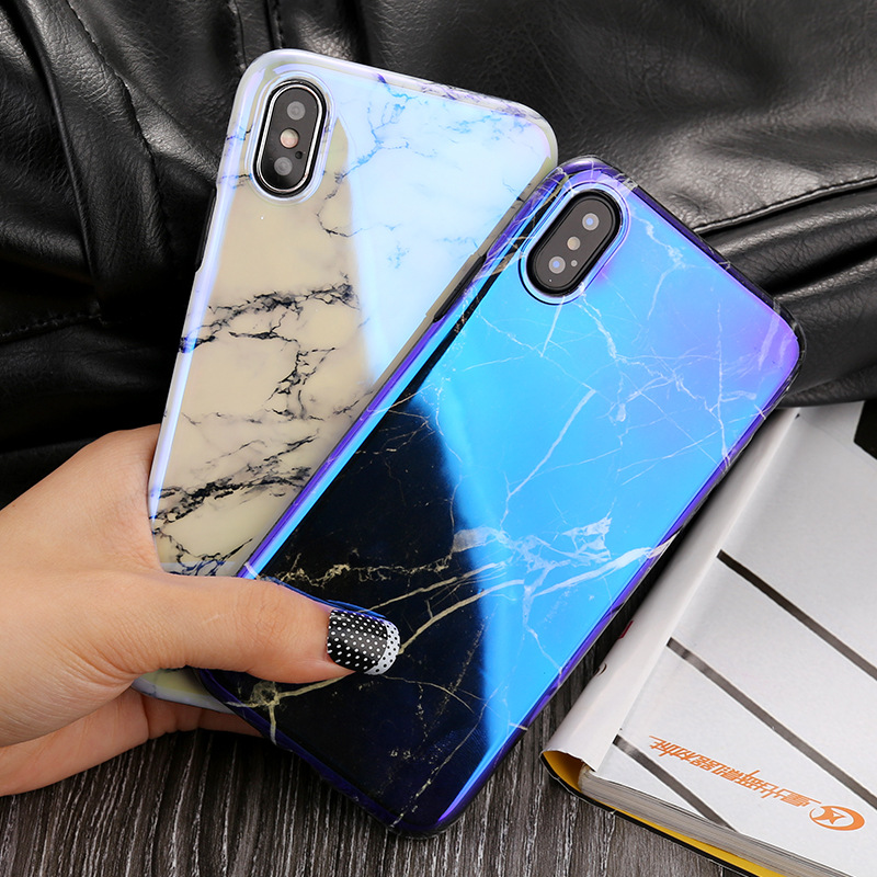 卡通蓝光手机壳iphonex 苹果8plus蓝光大理石imd手机壳半包保护套