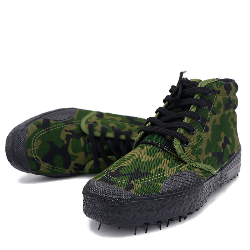 高腰勞保鞋男迷彩帆布作訓鞋防滑耐磨硫化橡膠戶外工作鞋廠家直供