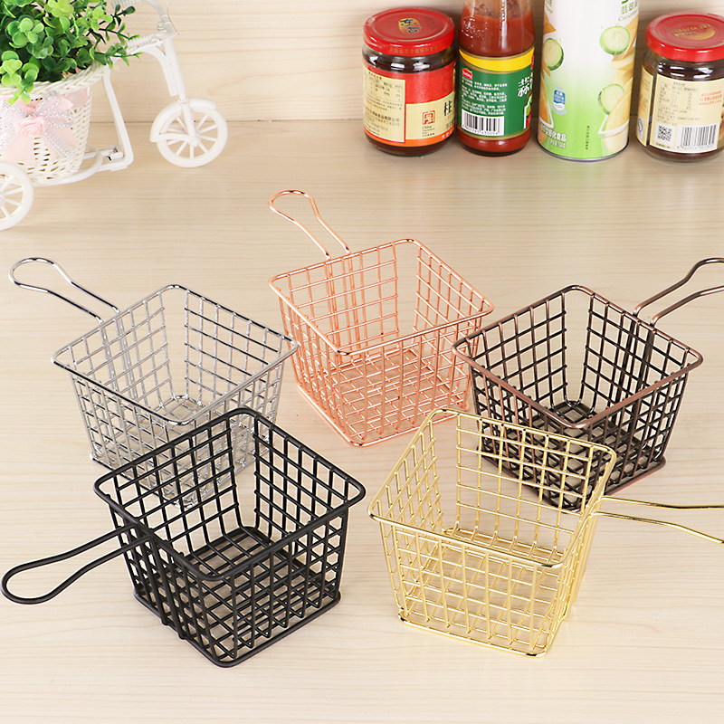 美式创意餐具 油炸篮新款小吃薯条篮方形 西餐厅点心面包炸鸡盘筐|ms