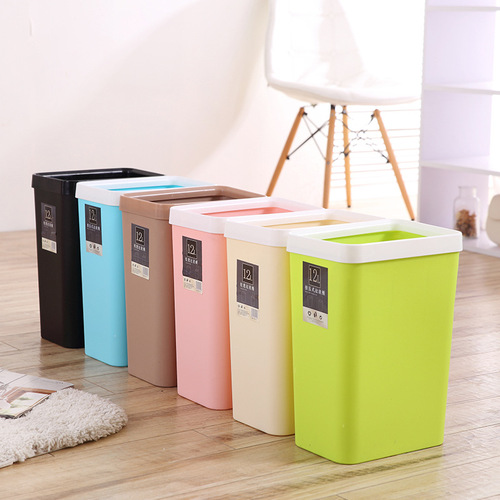 Creative Pressed Ring Trash Can Household Large Kitchen Bathroom Uncovered Plastic Office Square Waste Basket