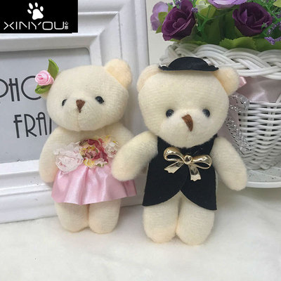 简洁版钻石情侣婚纱小熊 卡通花束 泰迪熊公仔 毛绒挂件婚庆礼品|ms