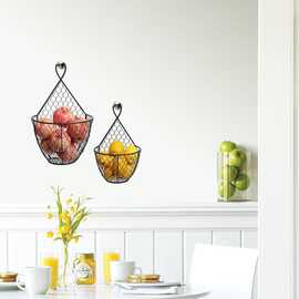 2件套壁挂式铁艺创意水果置物篮简约家用收纳筐