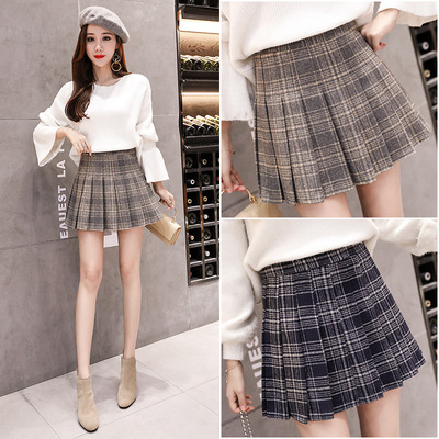 Real shot Fur Pleated skirt Paige Short skirt College wind student Autumn and winter new pattern Korean Edition lattice skirt