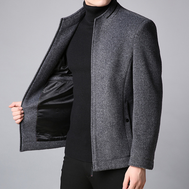 2018 mùa đông nam mới áo len ngắn áo khoác rắn màu đứng cổ áo kinh doanh áo len trung niên Áo khoác len
